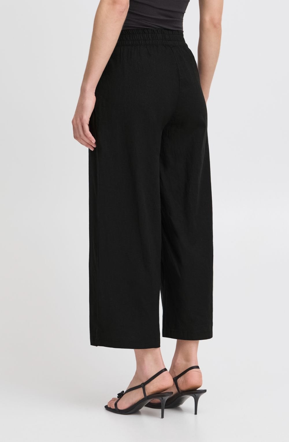 Black Linen Mix Cropped Trousers