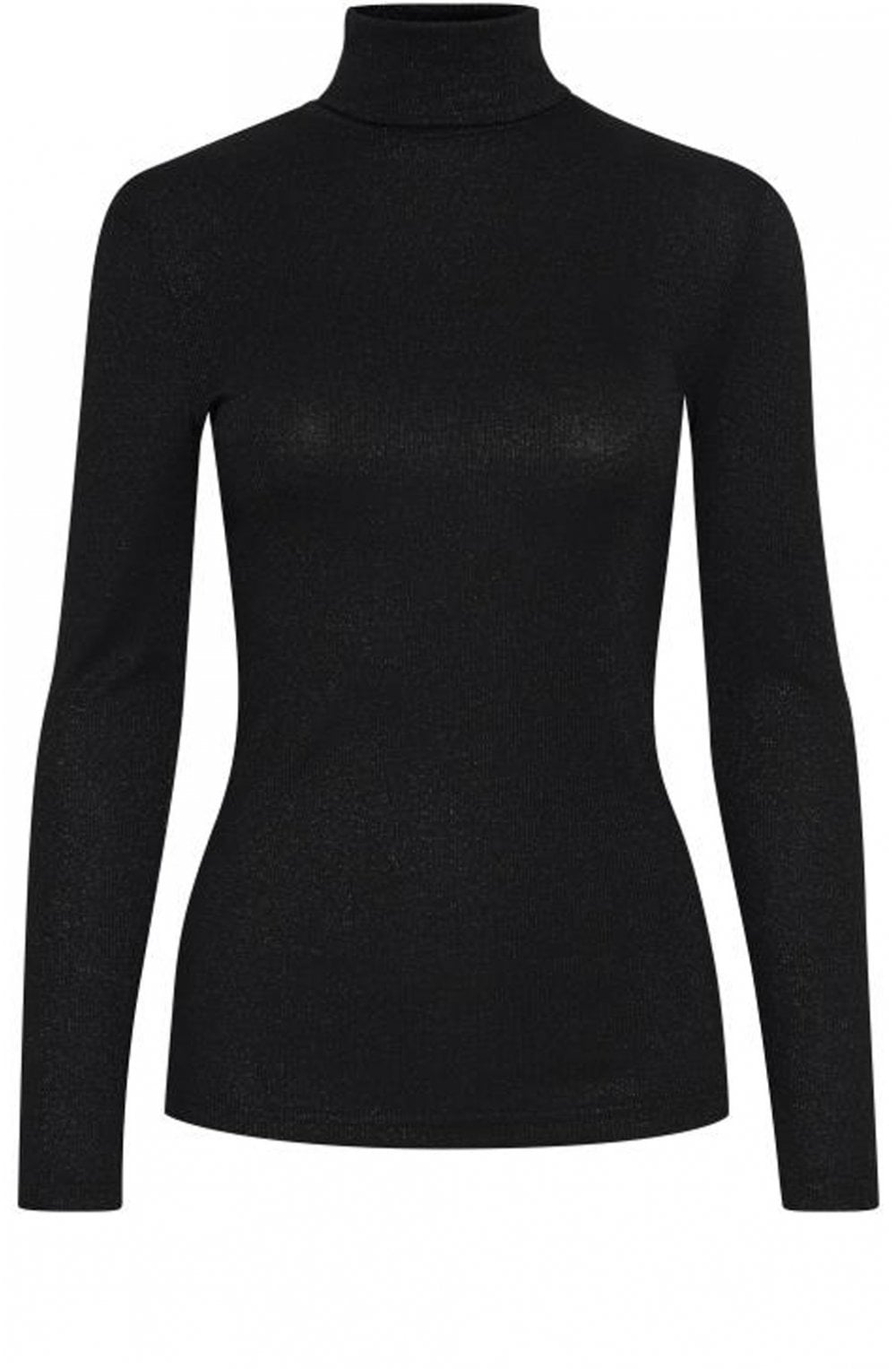 Black Metallic Roll Neck Top