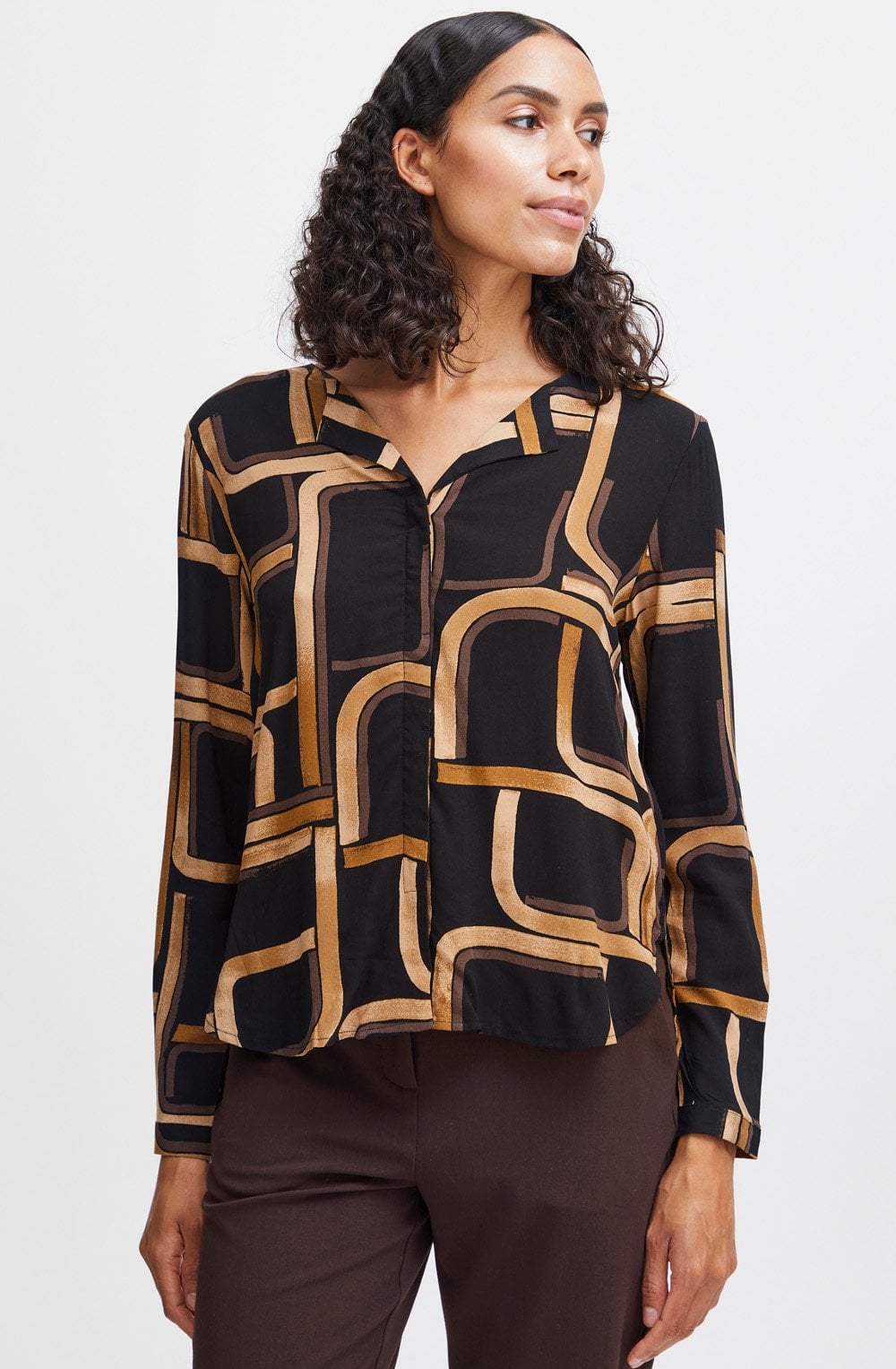 Black Mix Josa Collarless Shirt