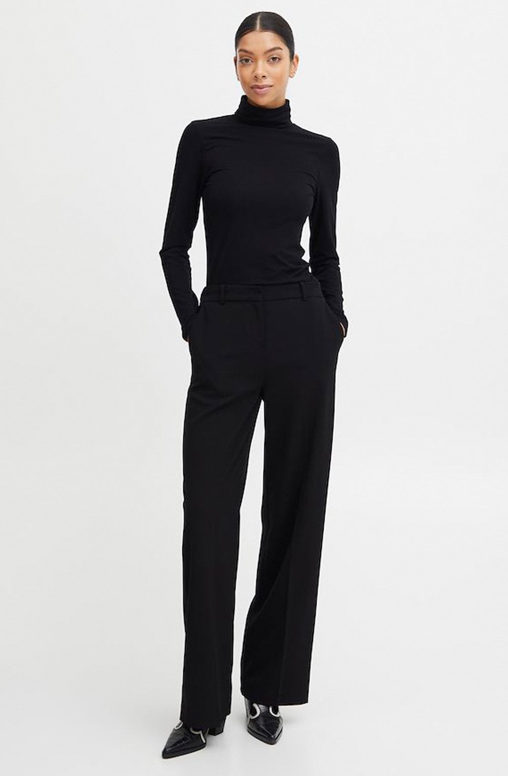 Black Pamila Polo Neck Top