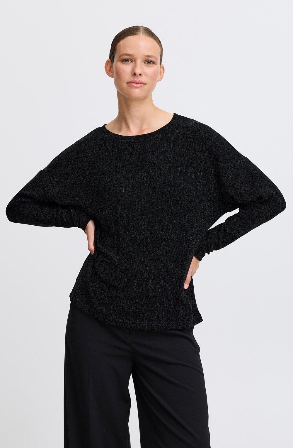 Black Shimmer Batwing Top