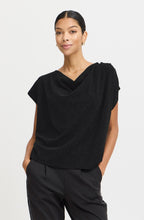 Black Shimmer Draped Neck Top