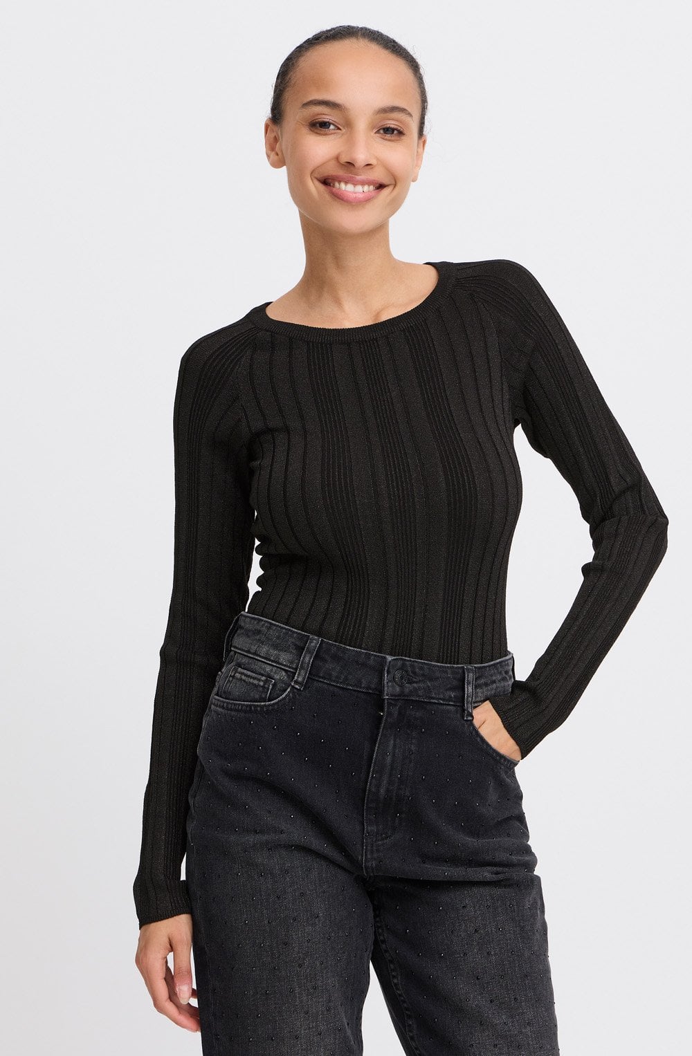 Black Shimmer Ribbed Knit Jumper