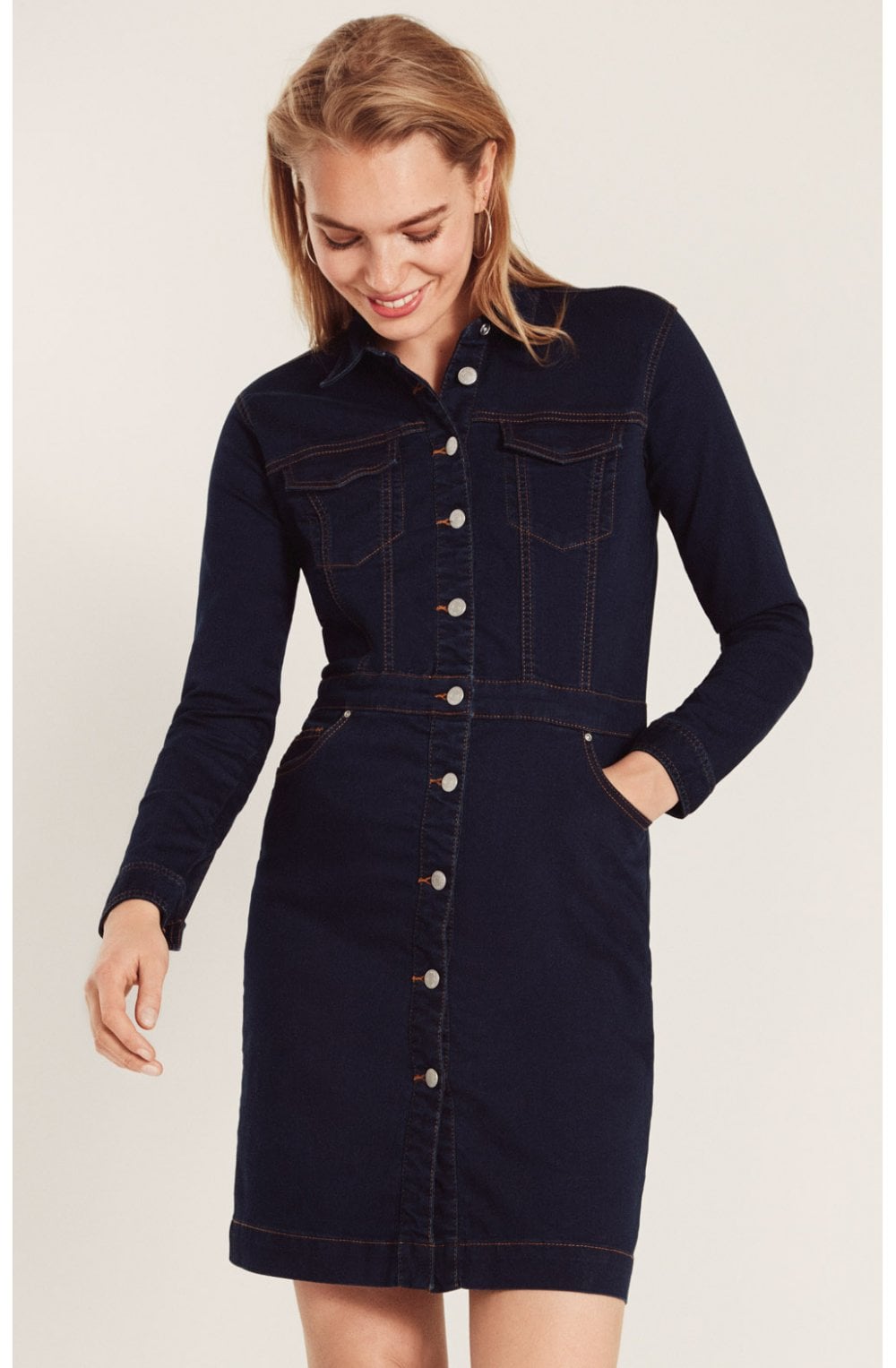 Blue Denim Long Sleeved Dress