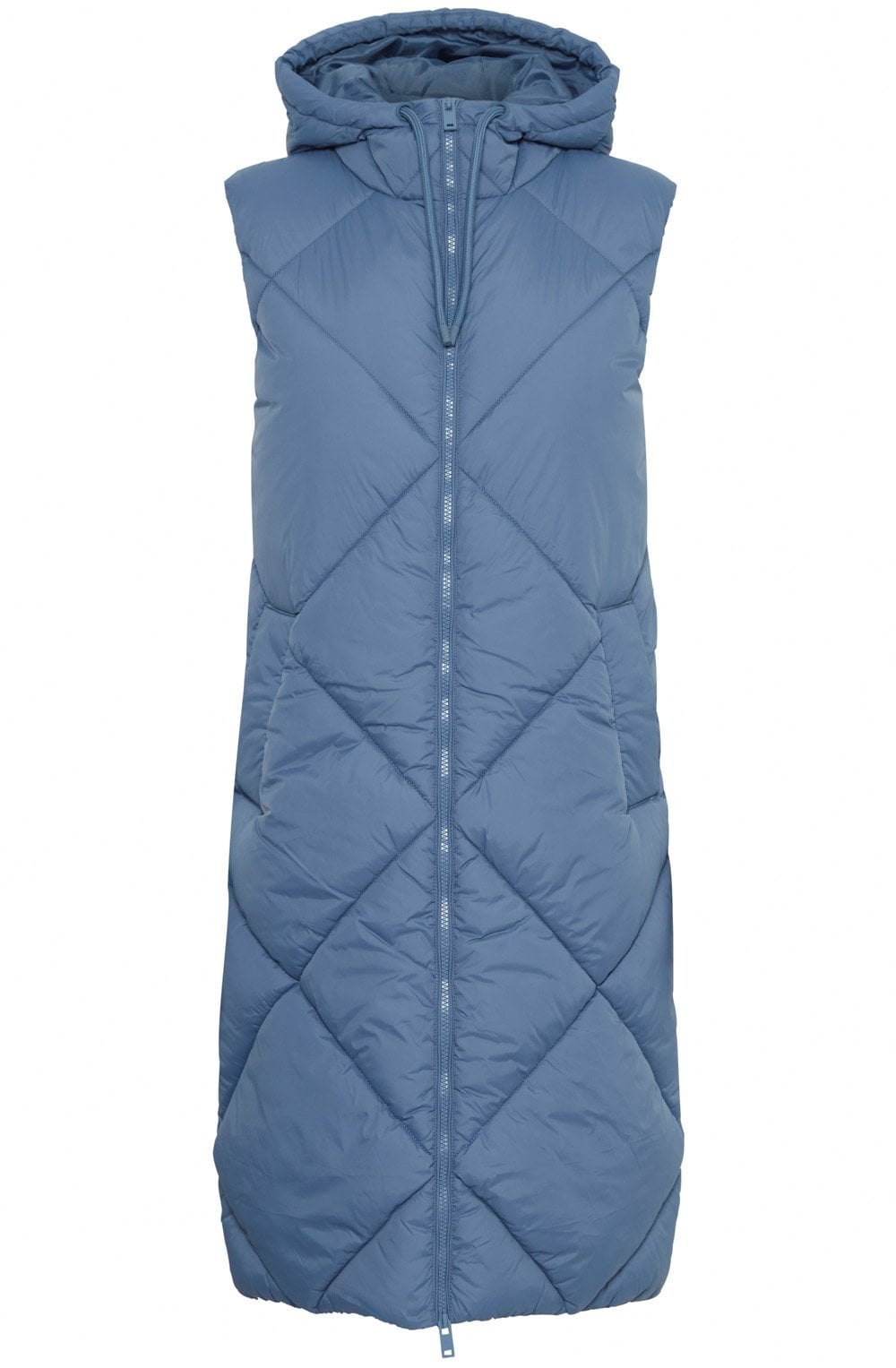 Blue Horizon Below Knee Length Diamond Puffer Waistcoat