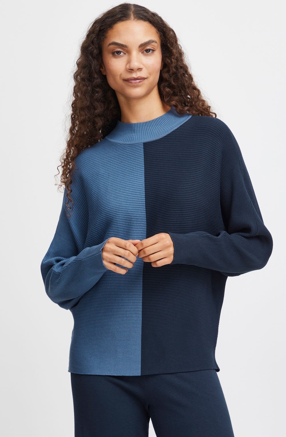 Blue Horizon Colour Block Batwing Jumper