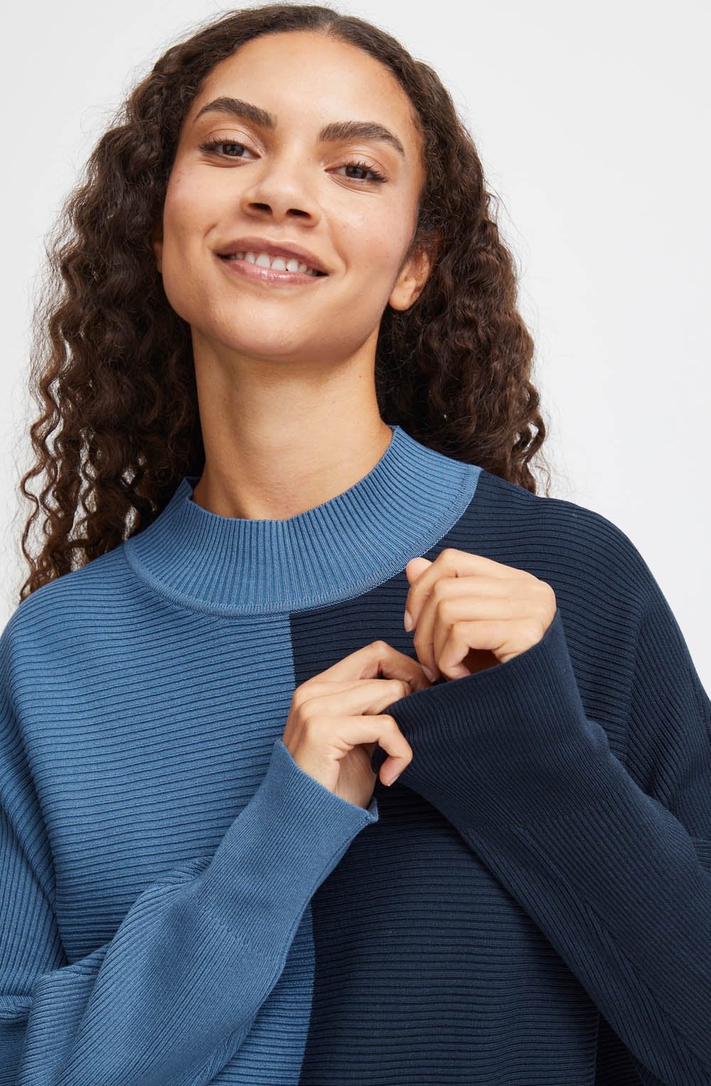 Blue Horizon Colour Block Batwing Jumper