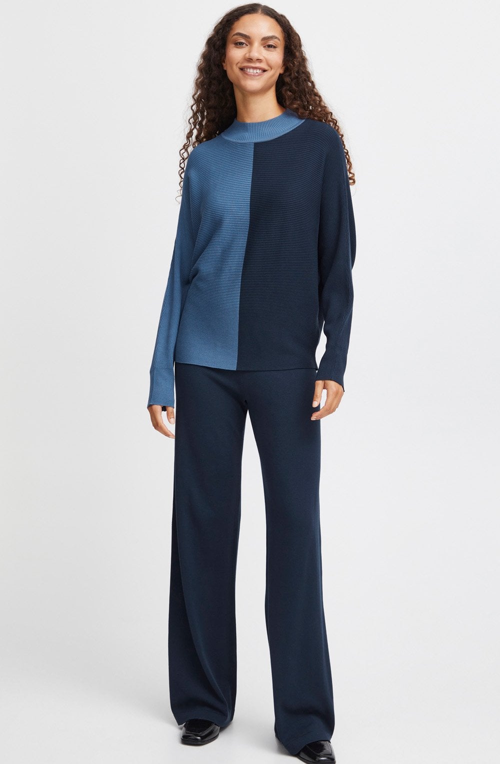 Blue Horizon Colour Block Batwing Jumper
