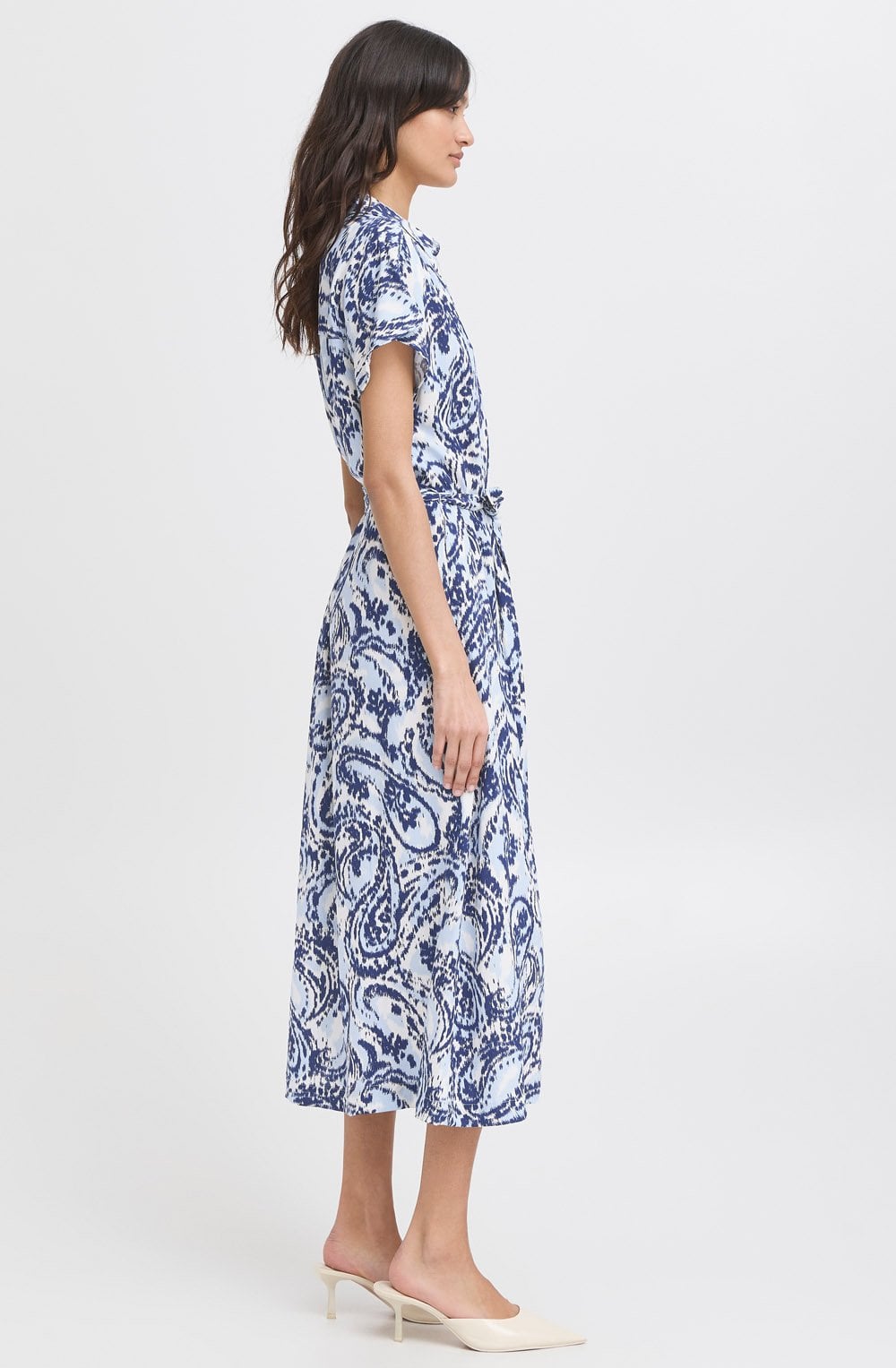 Blue Paisley Belted Shirt Dress