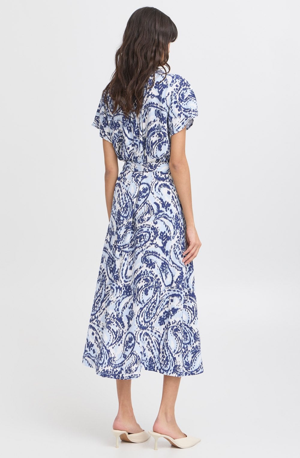 Blue Paisley Belted Shirt Dress