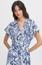 Blue Paisley Belted Shirt Dress
