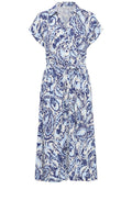 Blue Paisley Belted Shirt Dress