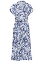 Blue Paisley Belted Shirt Dress
