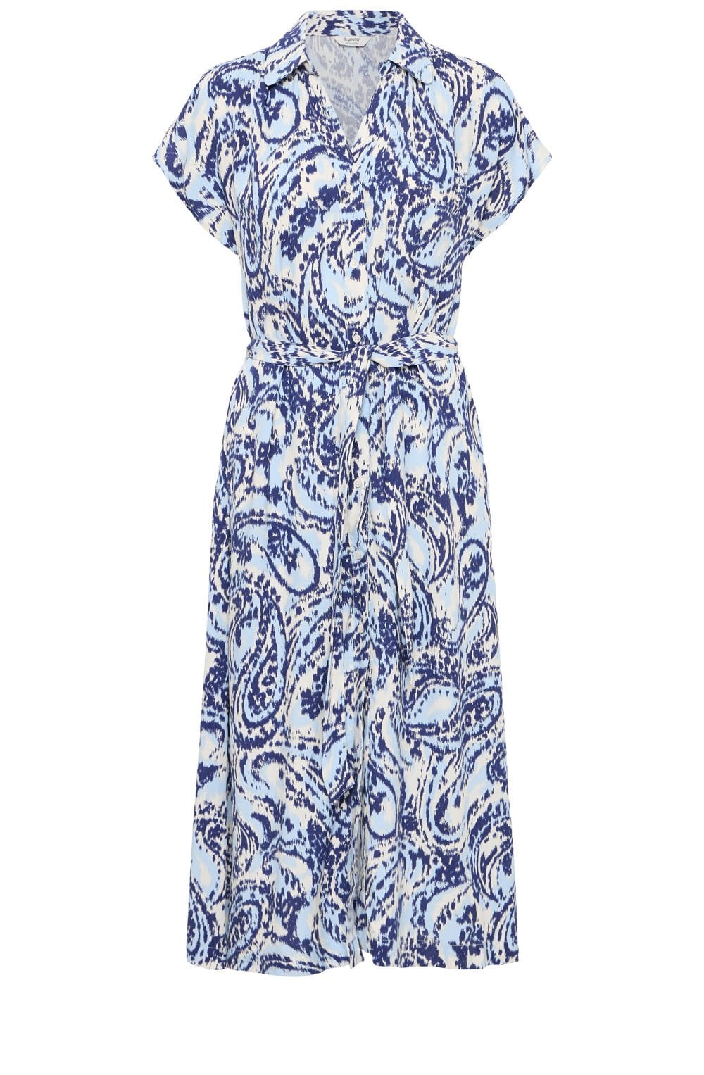 Blue Paisley Belted Shirt Dress