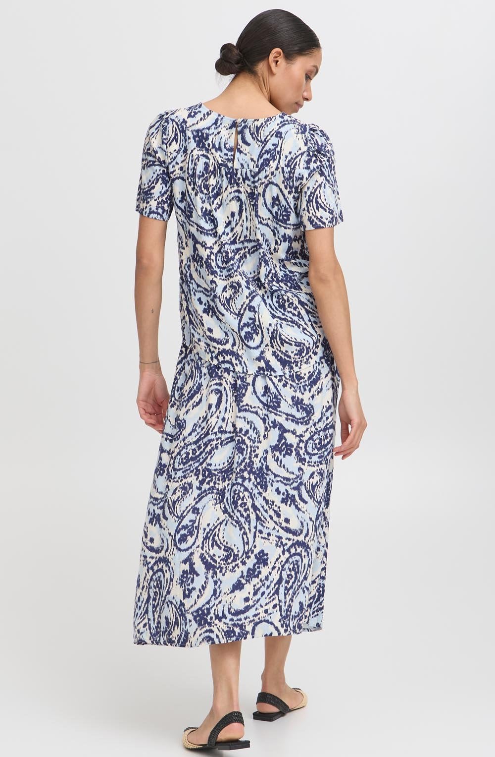 Blue Paisley Round Neck Blouse