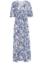 Blue Paisley Short Sleeved Maxi Dress