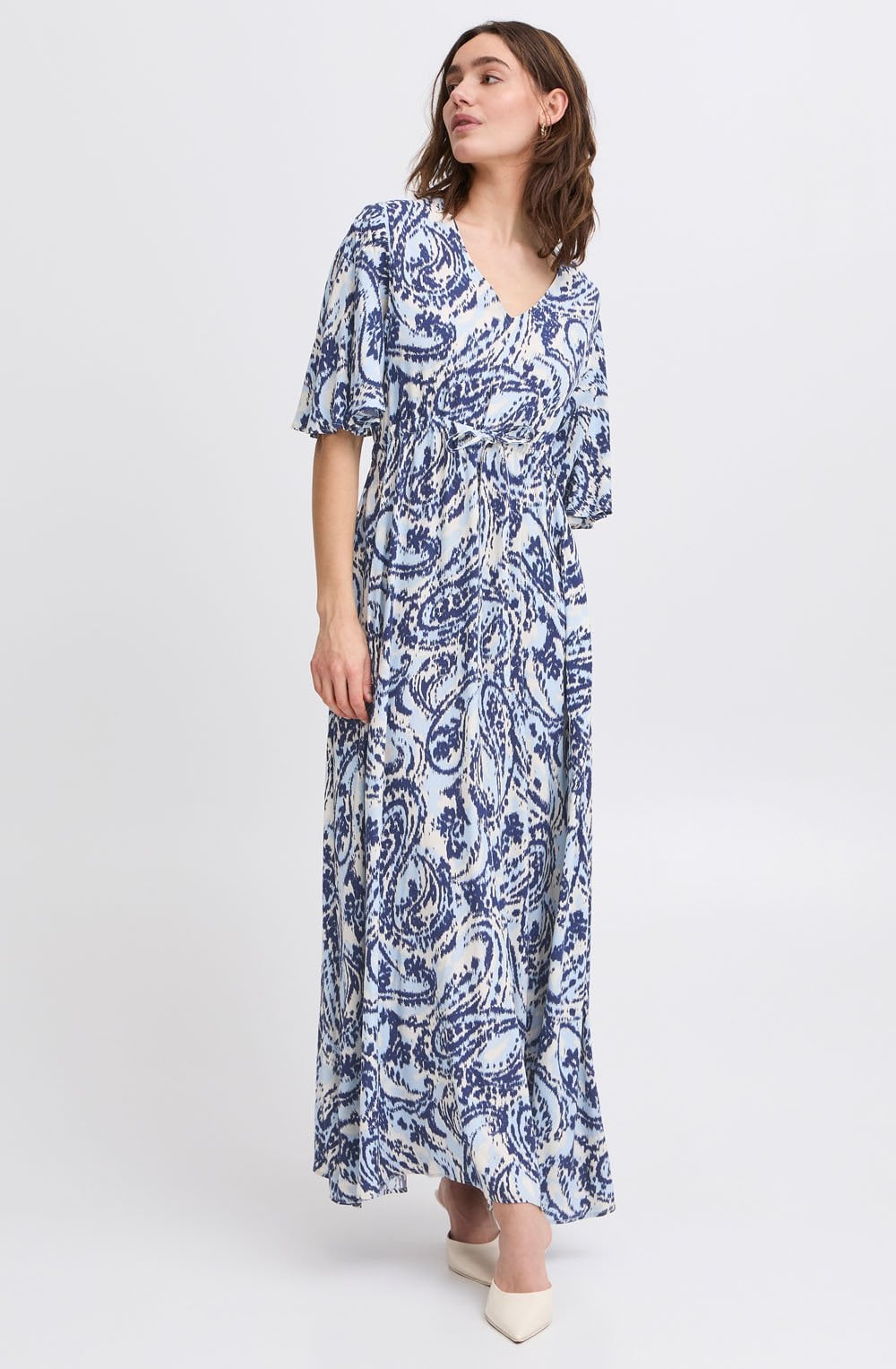 Blue Paisley Short Sleeved Maxi Dress
