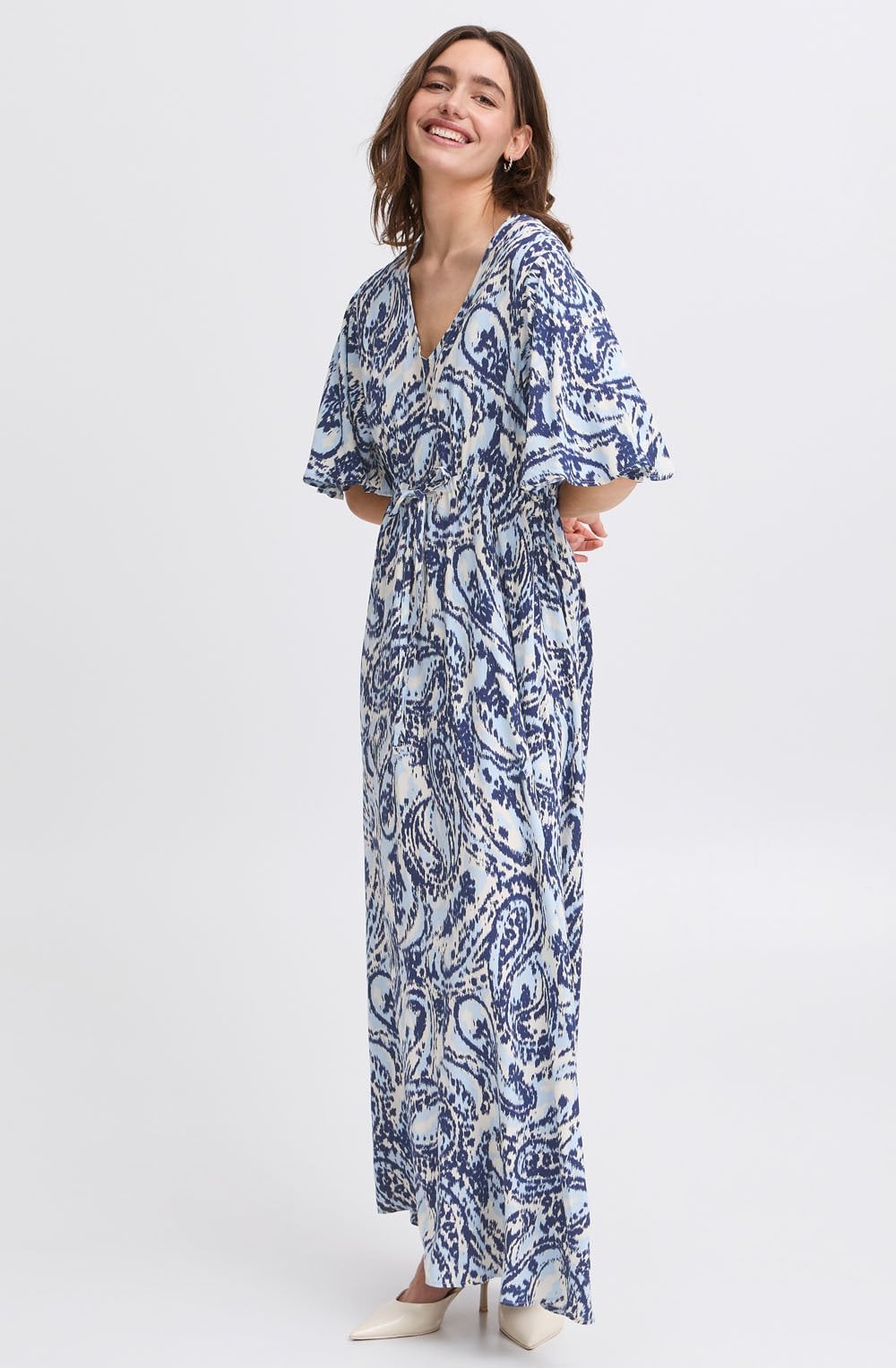 Blue Paisley Short Sleeved Maxi Dress