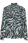 Blue Surf Tiger Print Collar Detail Blouse