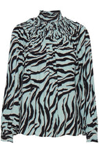Blue Surf Tiger Print Collar Detail Blouse