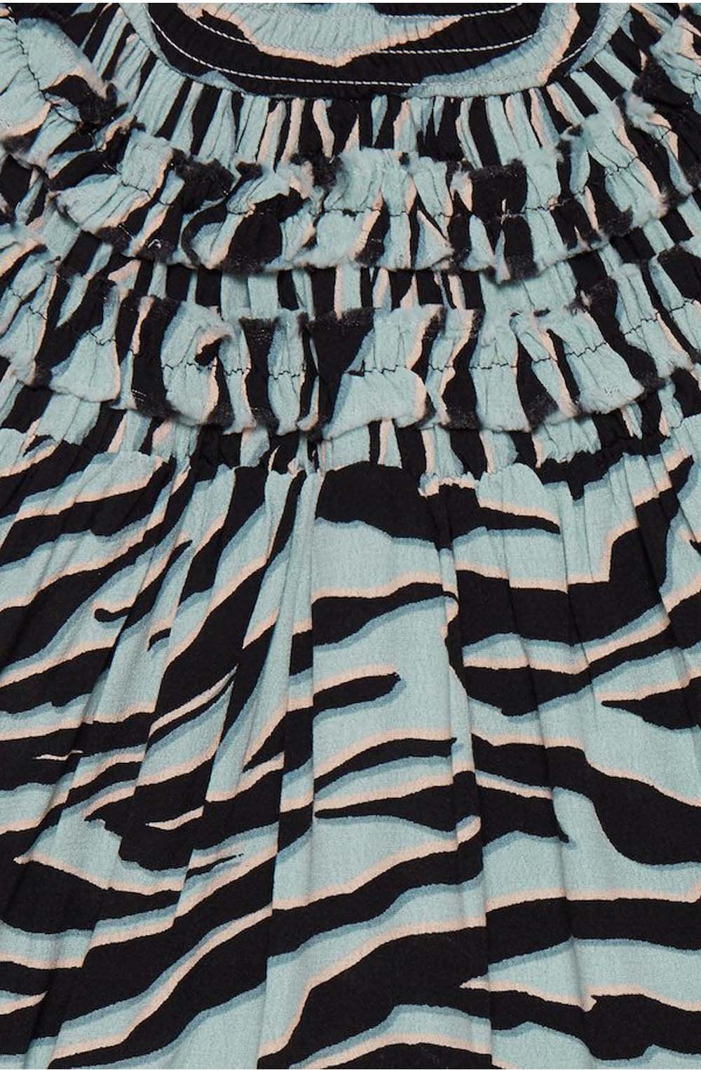 Blue Surf Tiger Print Collar Detail Blouse