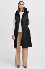 Bomina Black Below Knee Length Diagonal Puffer Waistcoat
