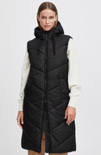 Bomina Black Below Knee Length Diagonal Puffer Waistcoat