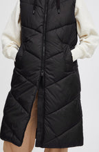 Bomina Black Below Knee Length Diagonal Puffer Waistcoat