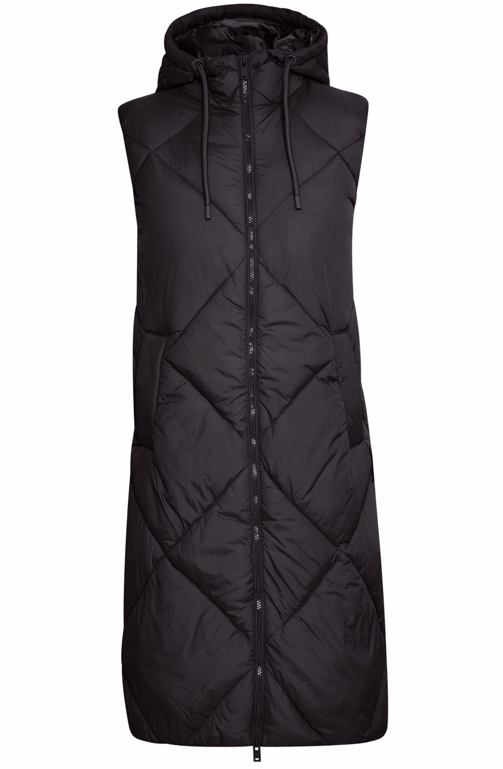 Bomina Black Below Knee Length Diamond Puffer Waistcoat