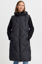 Bomina Black Below Knee Length Diamond Puffer Waistcoat