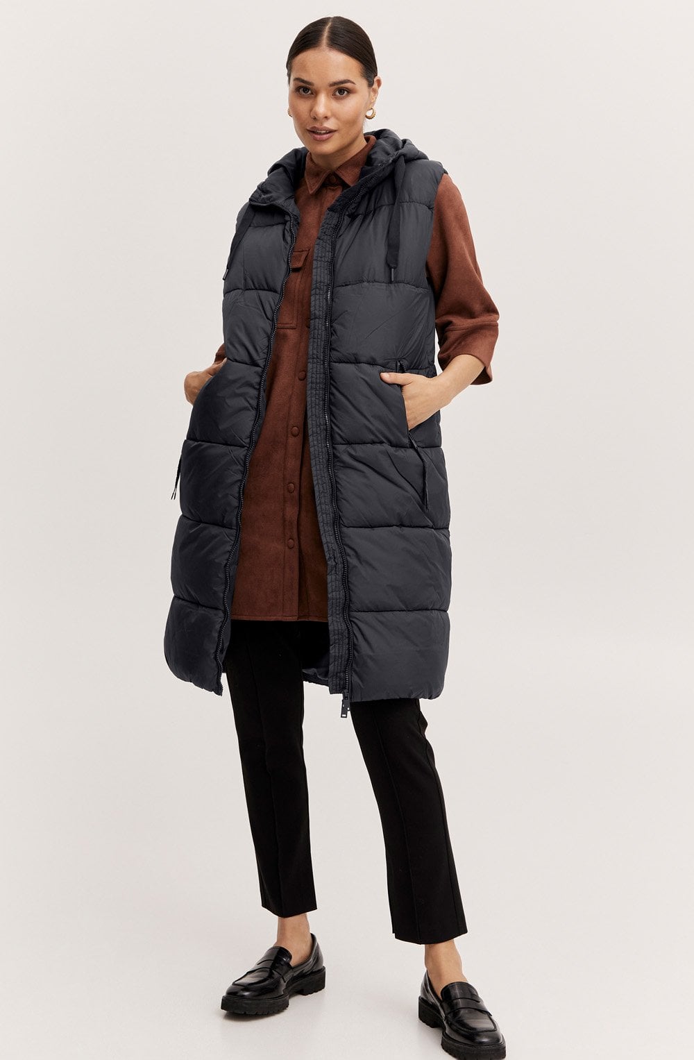 Bomina Black Full Length Puffer Waistcoat