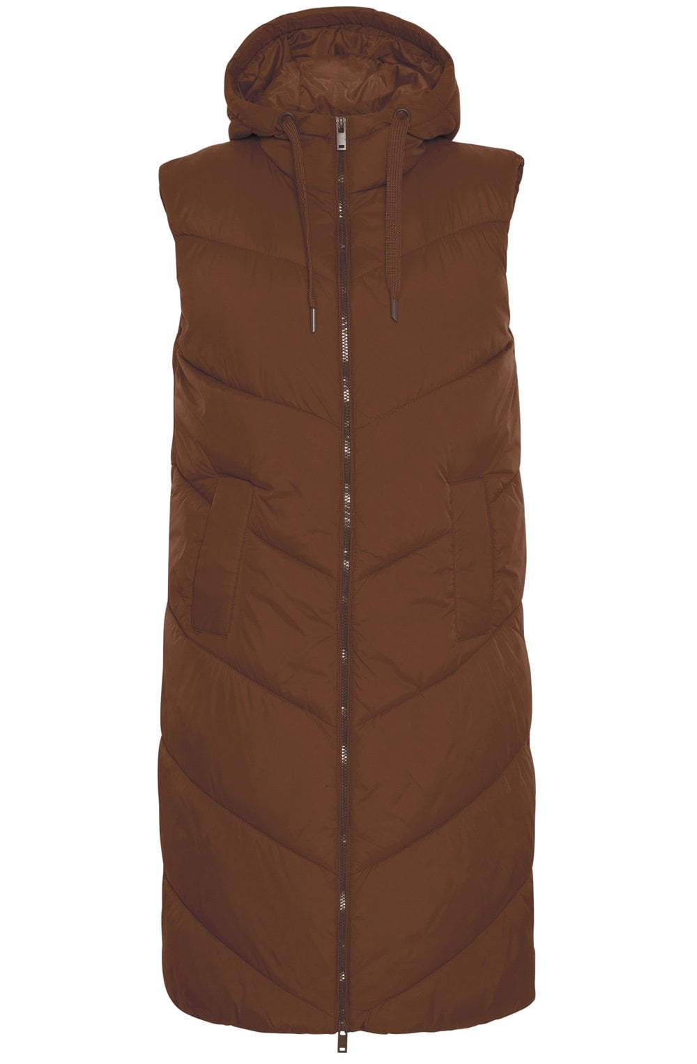 Bomina Chicory Coffee Below Knee Length Puffer Waistcoat