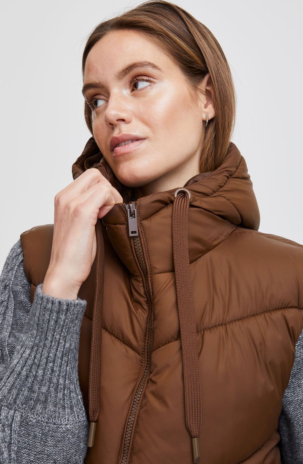Bomina Chicory Coffee Below Knee Length Puffer Waistcoat