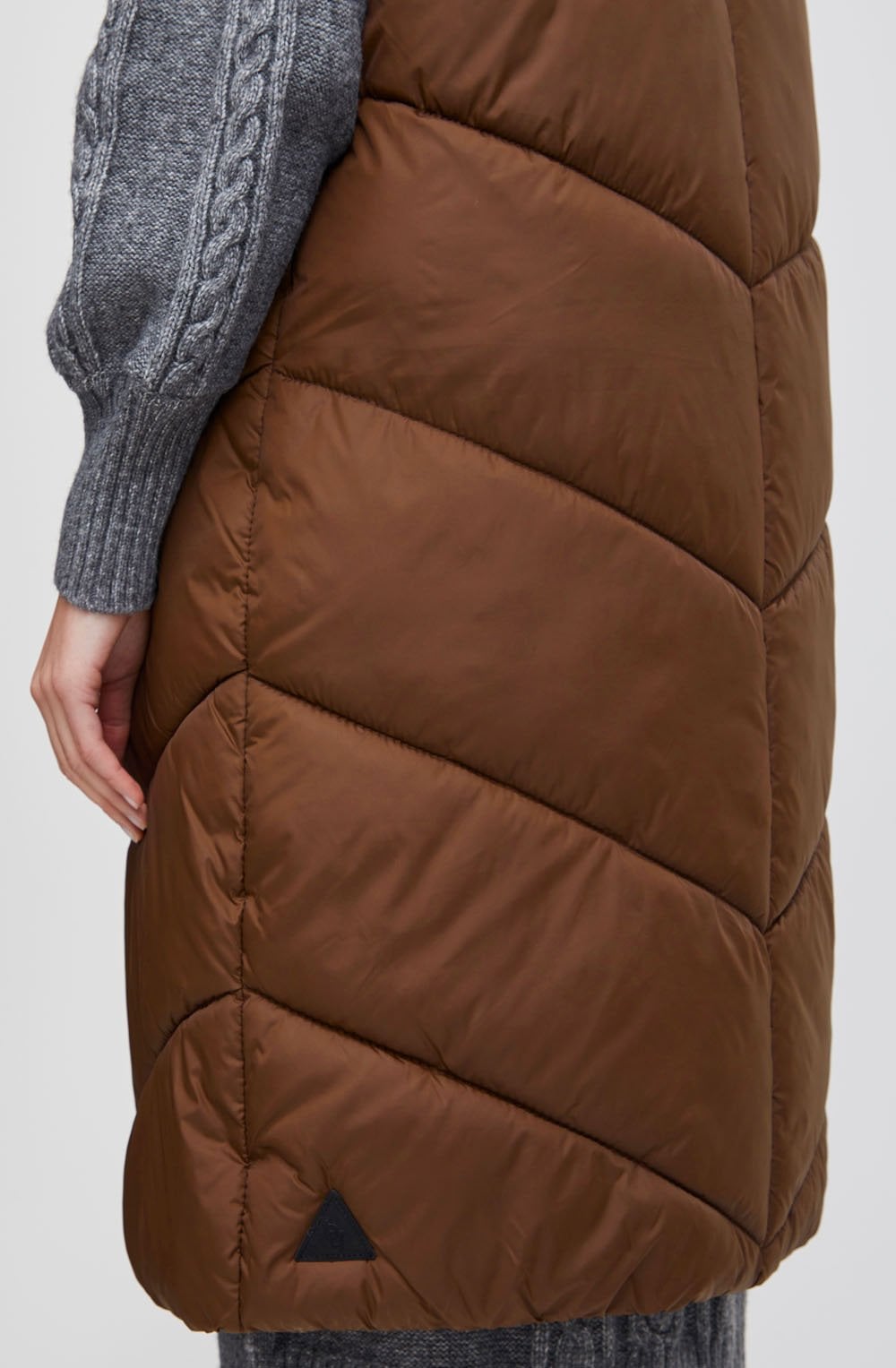 Bomina Chicory Coffee Below Knee Length Puffer Waistcoat