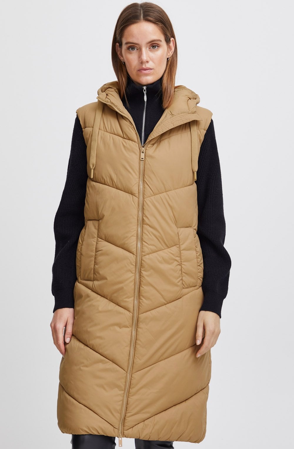 Bomina Tiger's Eye Below Knee Length Puffer Waistcoat