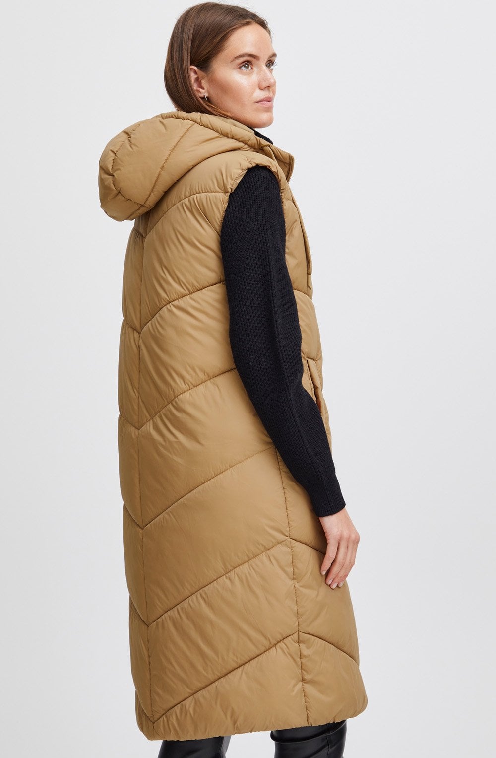 Bomina Tiger's Eye Below Knee Length Puffer Waistcoat