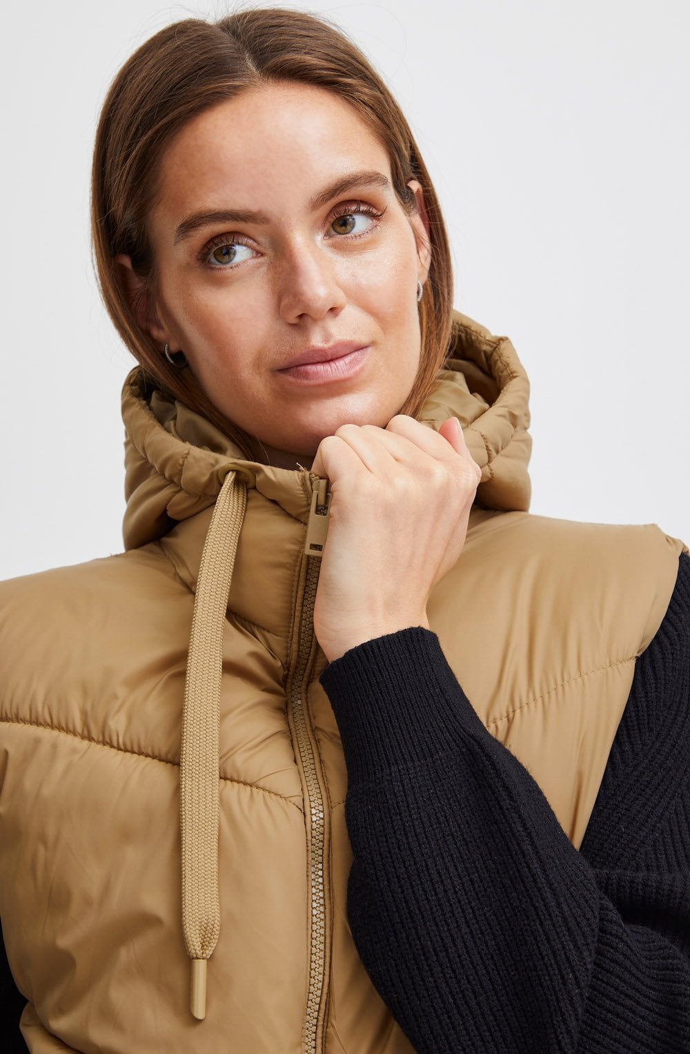 Bomina Tiger's Eye Below Knee Length Puffer Waistcoat