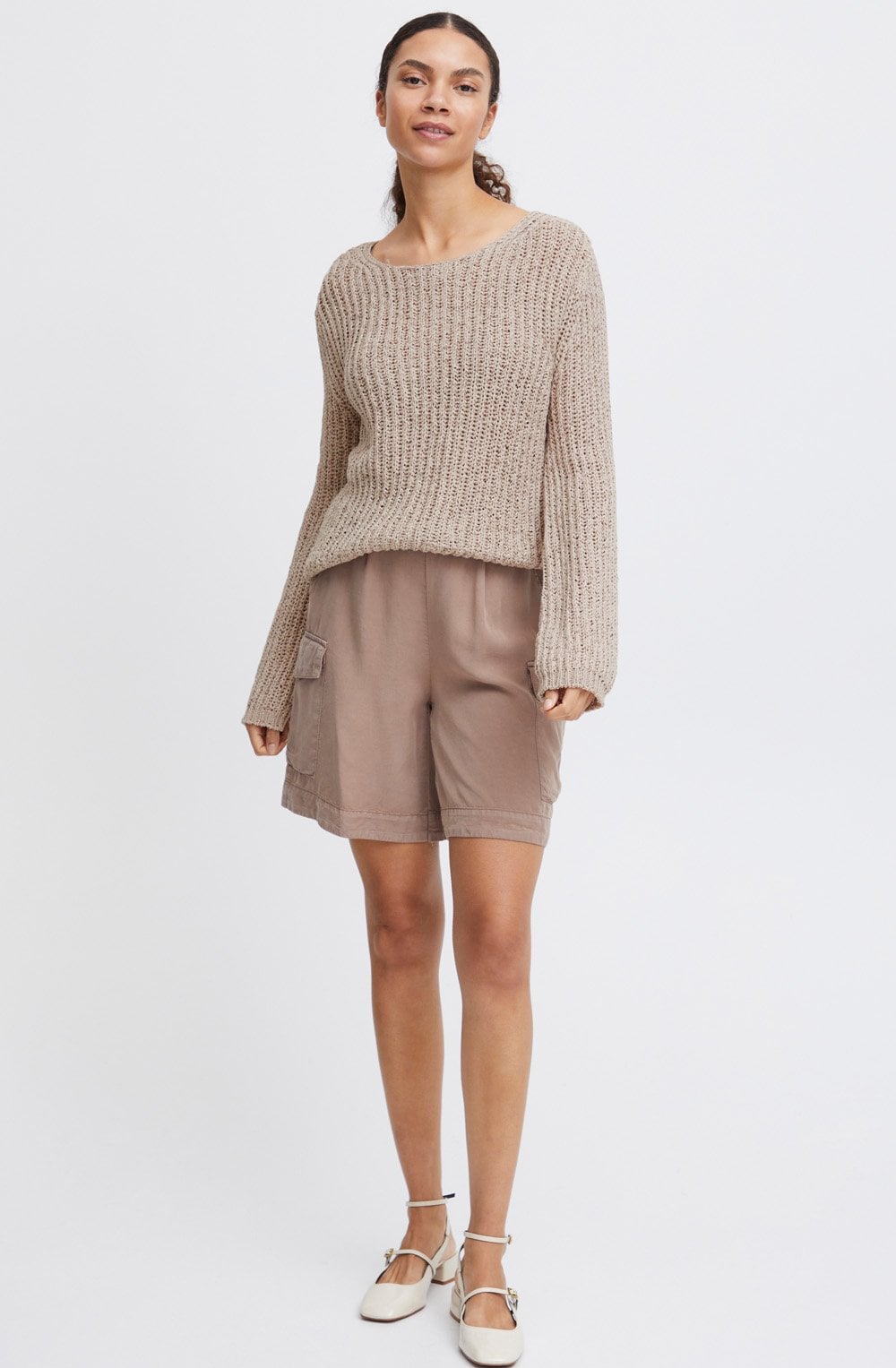 Cement Ribbon Knit Top