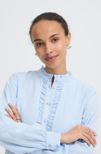 Chambray Blue Ruffle Detail Blouse