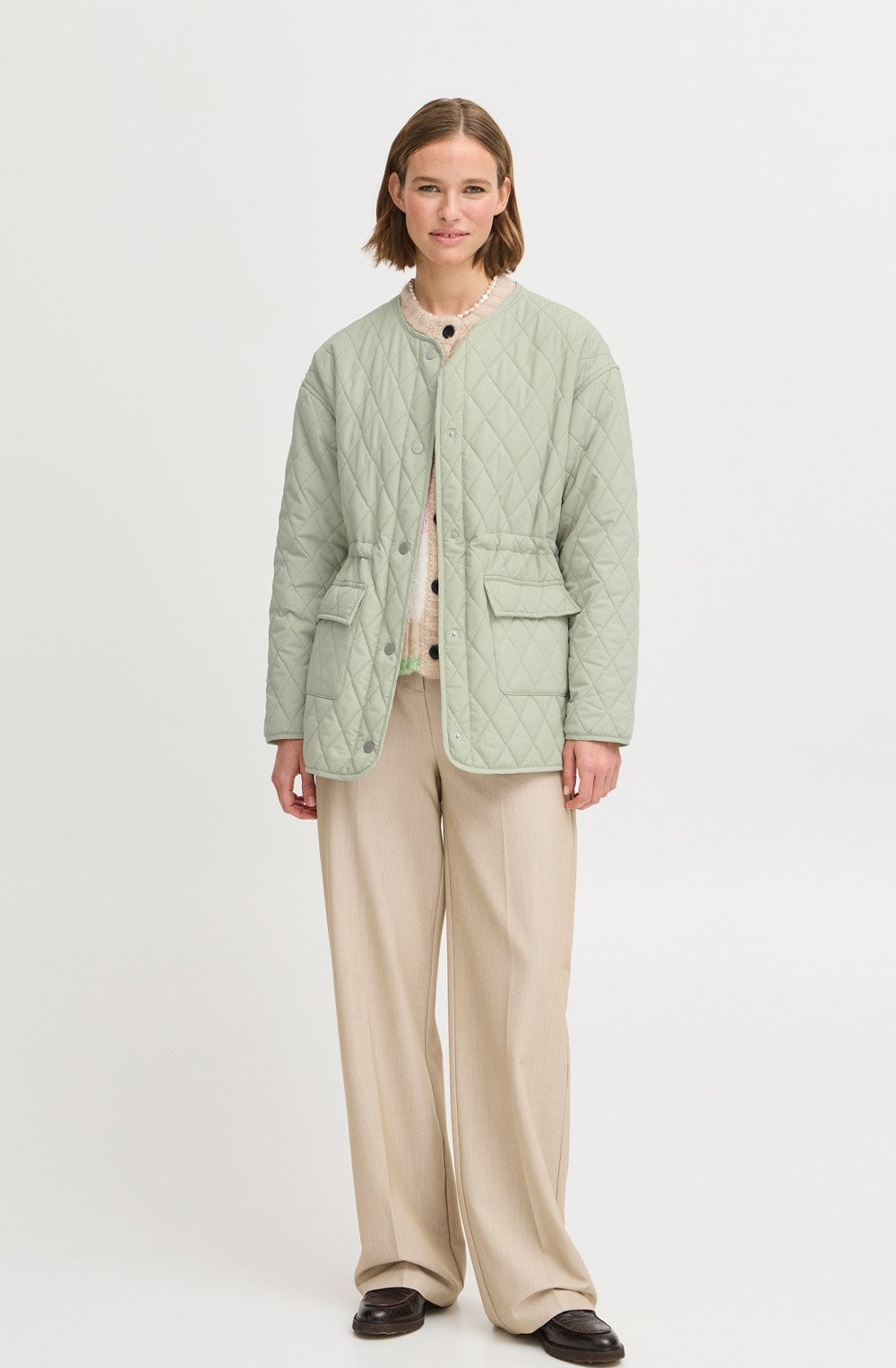 Collarless Quilted Jacket