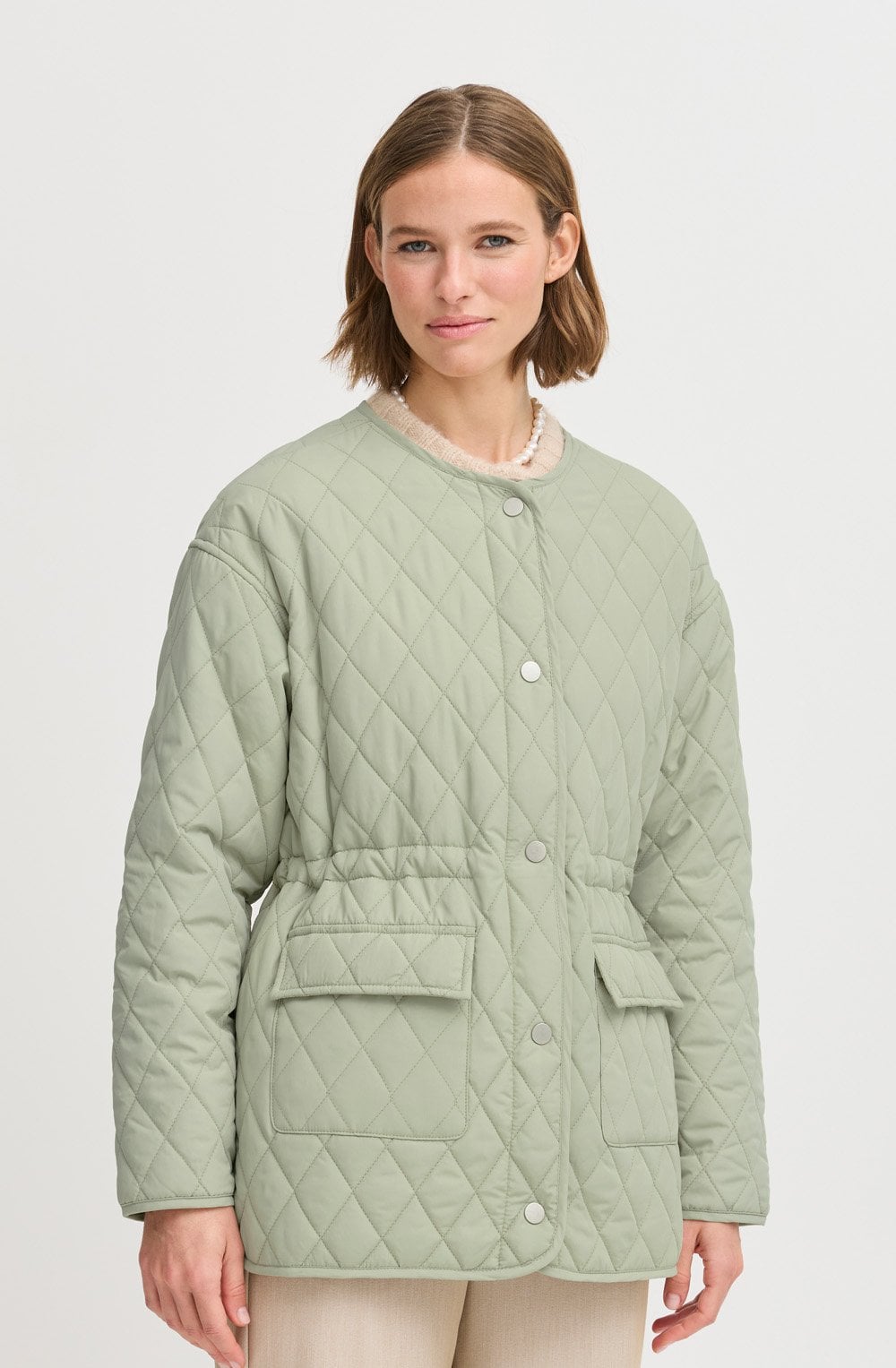 Collarless Quilted Jacket