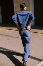 Corduroy Collar Mid Blue Denim Jacket