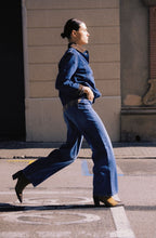 Corduroy Collar Mid Blue Denim Jacket