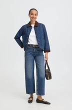 Corduroy Collar Mid Blue Denim Jacket