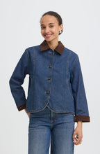 Corduroy Collar Mid Blue Denim Jacket