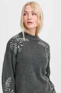 Dark Grey Silver Leaf Embroidered Jumper