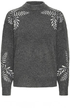 Dark Grey Silver Leaf Embroidered Jumper