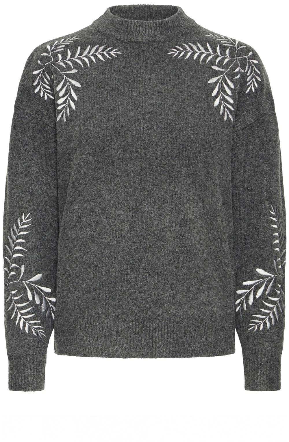 Dark Grey Silver Leaf Embroidered Jumper