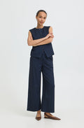 Dark Sapphire Pinstripe Wide Leg Trousers