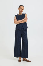 Dark Sapphire Pinstripe Wide Leg Trousers